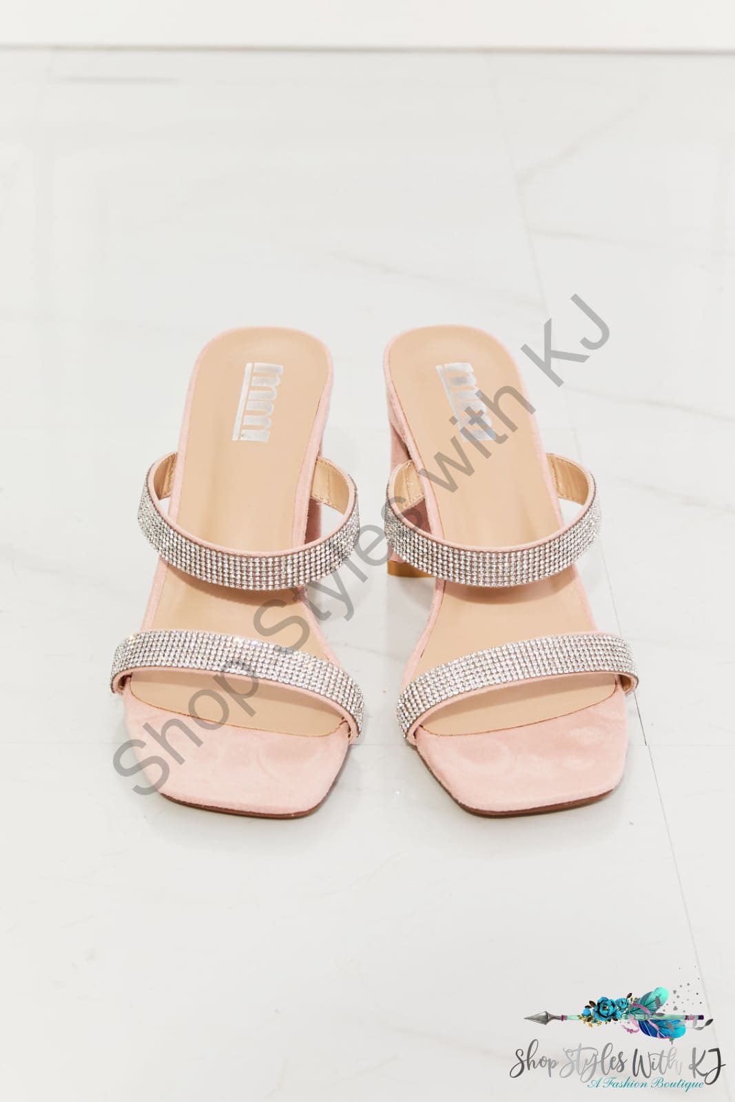 Leave A Little Sparkle Rhinestone Block Heel Sandal In Pink Shoes