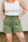 Linen Frayed Hem Drawstring Shorts With Pockets Lt Olive / S