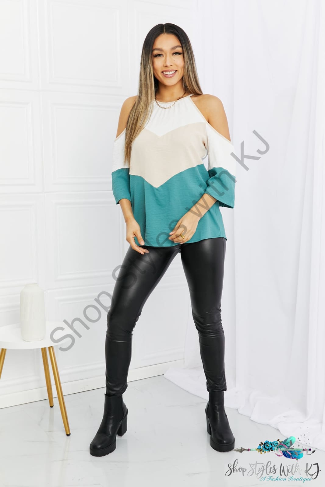 Melina Color Block Cold-Shoulder Blouse Shirts & Tops