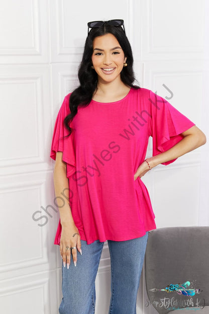 More Than Words Flutter Sleeve Top Hot Pink / S Shirts & Tops