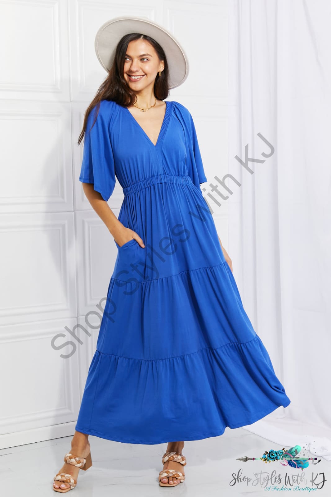 My Muse Flare Sleeve Tiered Maxi Dress Cobalt Blue / S Dresses