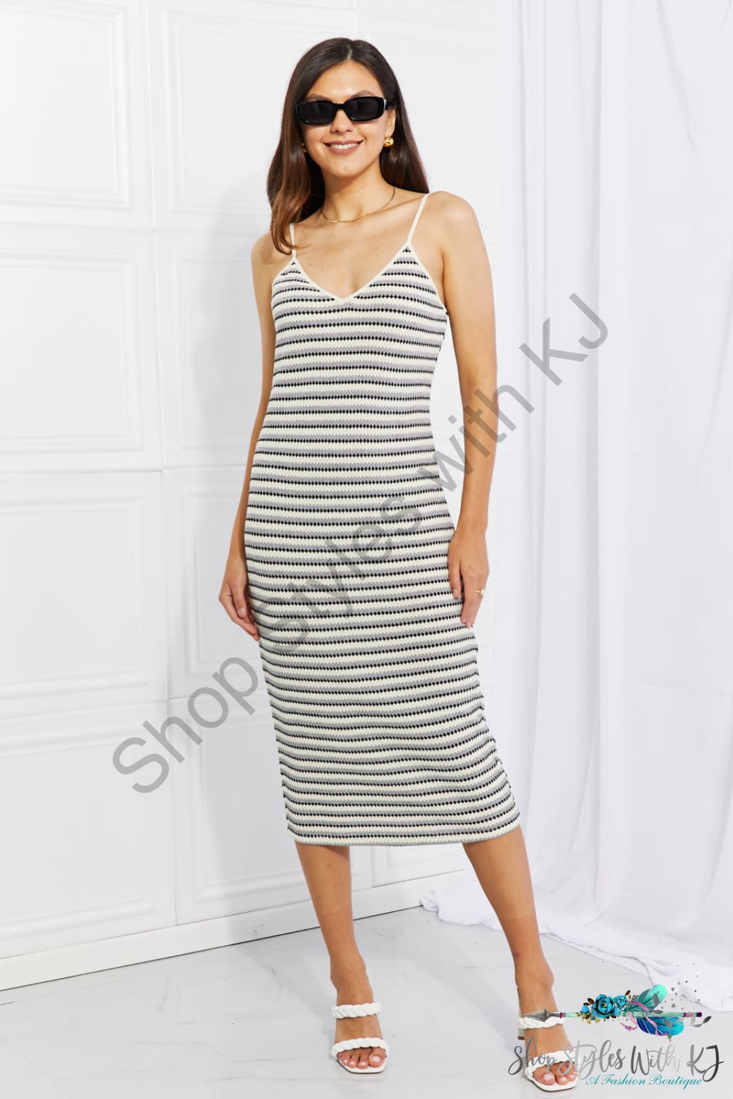 One To Remember Striped Sleeveless Midi Dress Multicolor / S Dresses