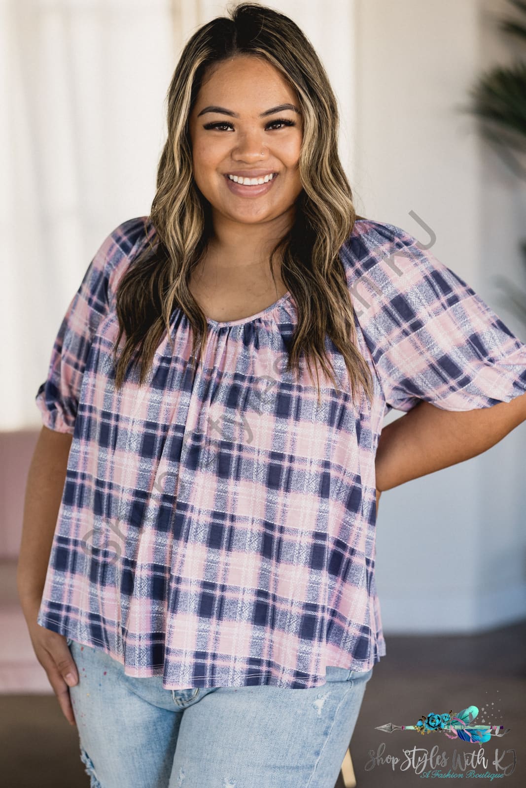 Pinkin In Plaid - Puff Sleeve