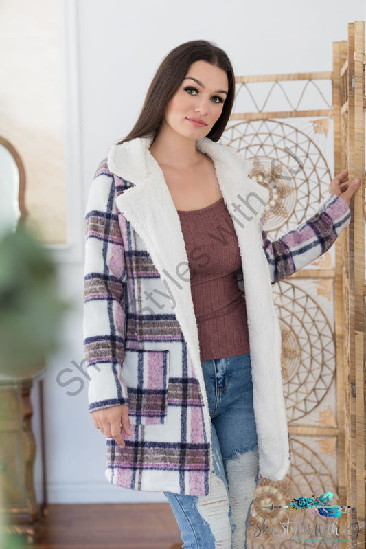 Plum Plaid Faux Fur Jacket Lastcall