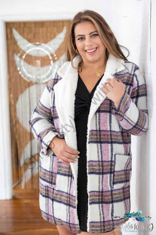 Plum Plaid Faux Fur Jacket Lastcall