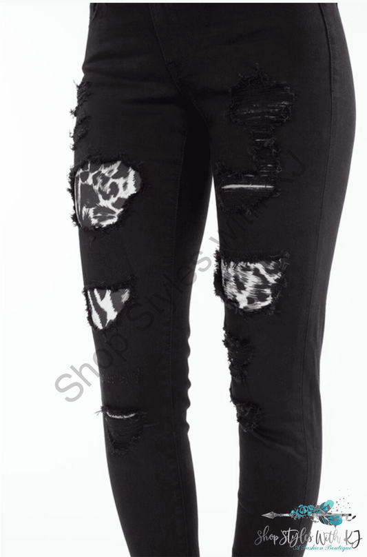 Rebel With A Cause Snow Leopard Patch Kan Can Skinnies Jeans