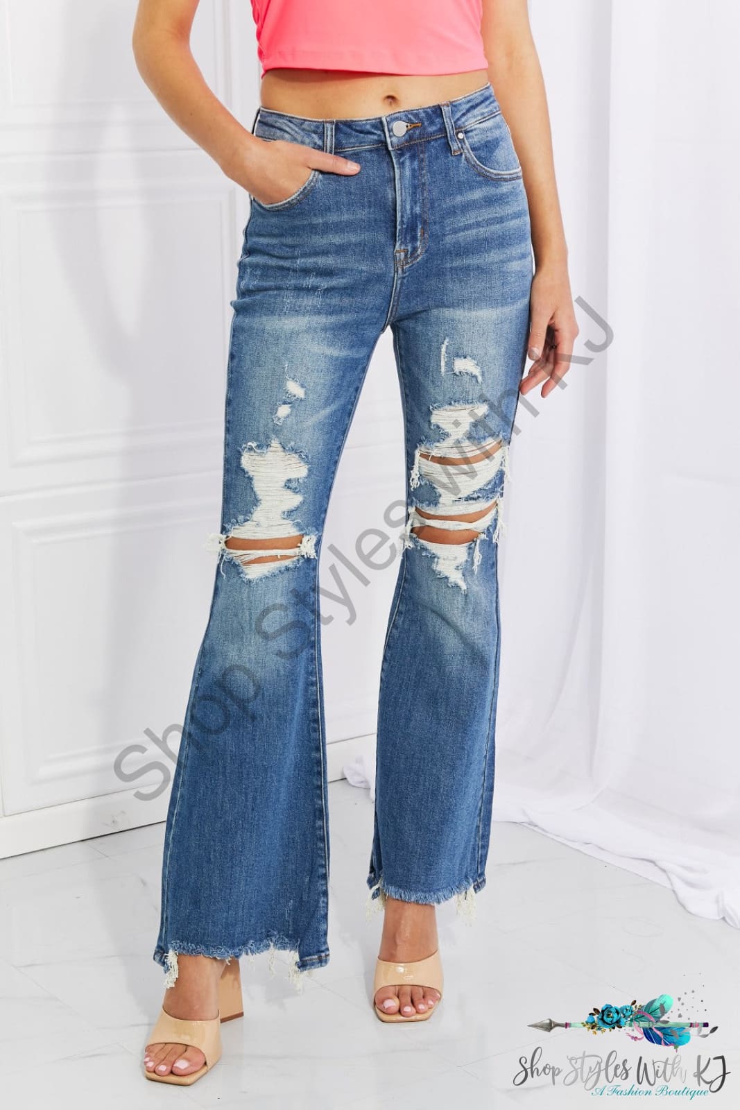 Risen Hazel High Rise Distressed Flare Jeans Dark / 1(25) Pants