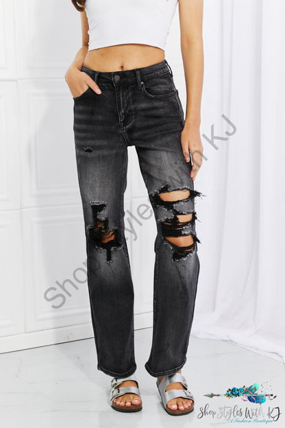 Risen Lois Distressed Loose Fit Jeans Black / 1(25) Pants