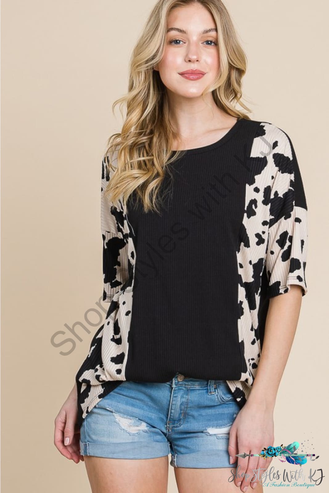 Rodeo Love Ribbed Animal Contrast Tee Shirts & Tops