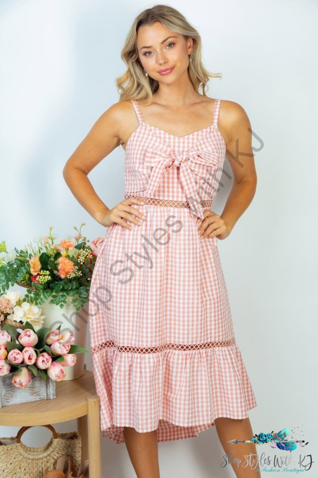 Rosa Sleeveless Plaid Woven Dress Salmon / S Midi Dresses