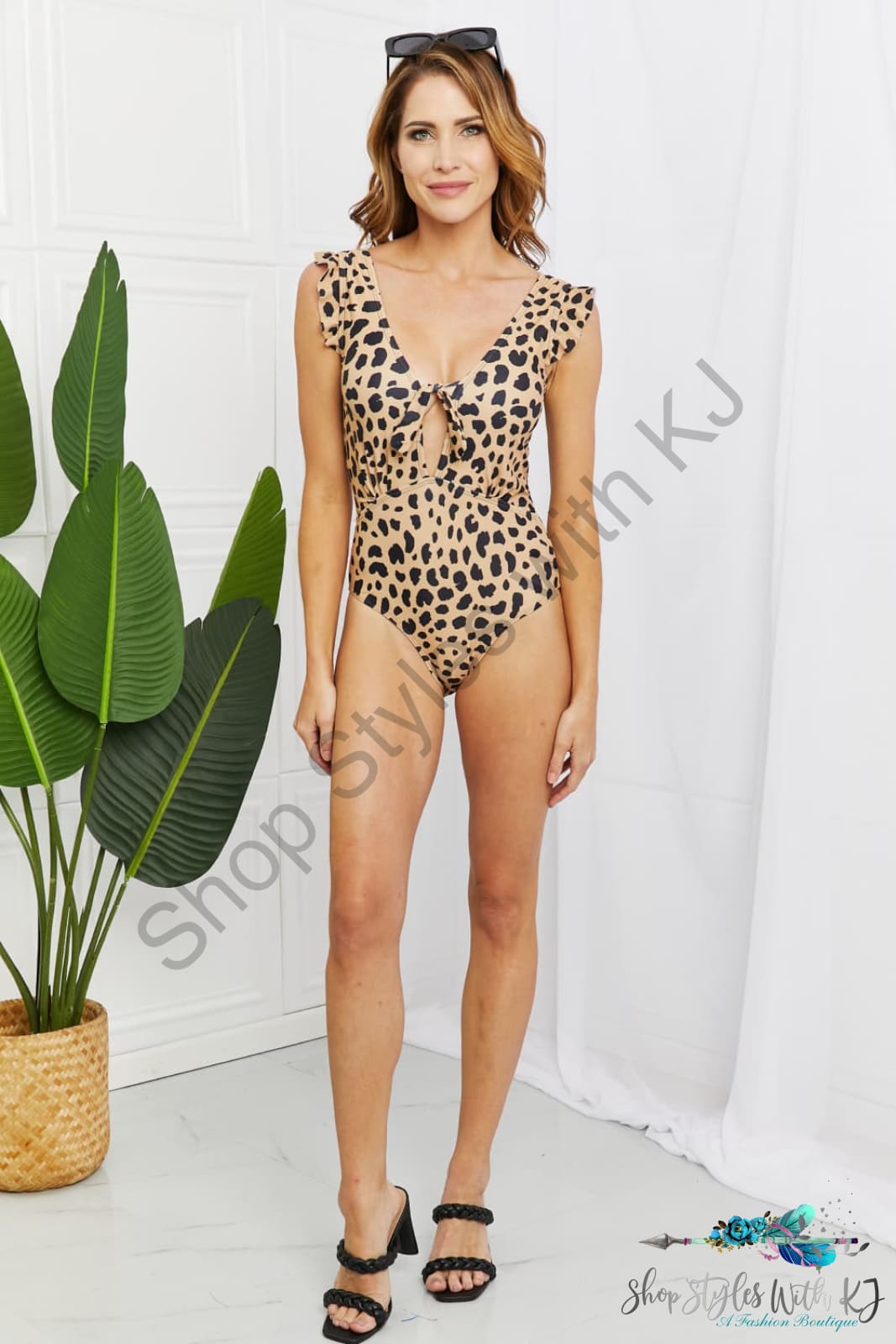 Marina West Swim Seashell Ruffle Sleeve One-Piece In Leopard