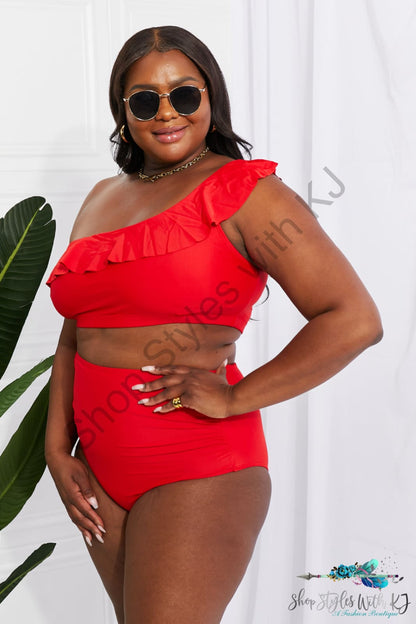 Seaside Romance Ruffle One-Shoulder Bikini In Red Scarlett / S Swimwear