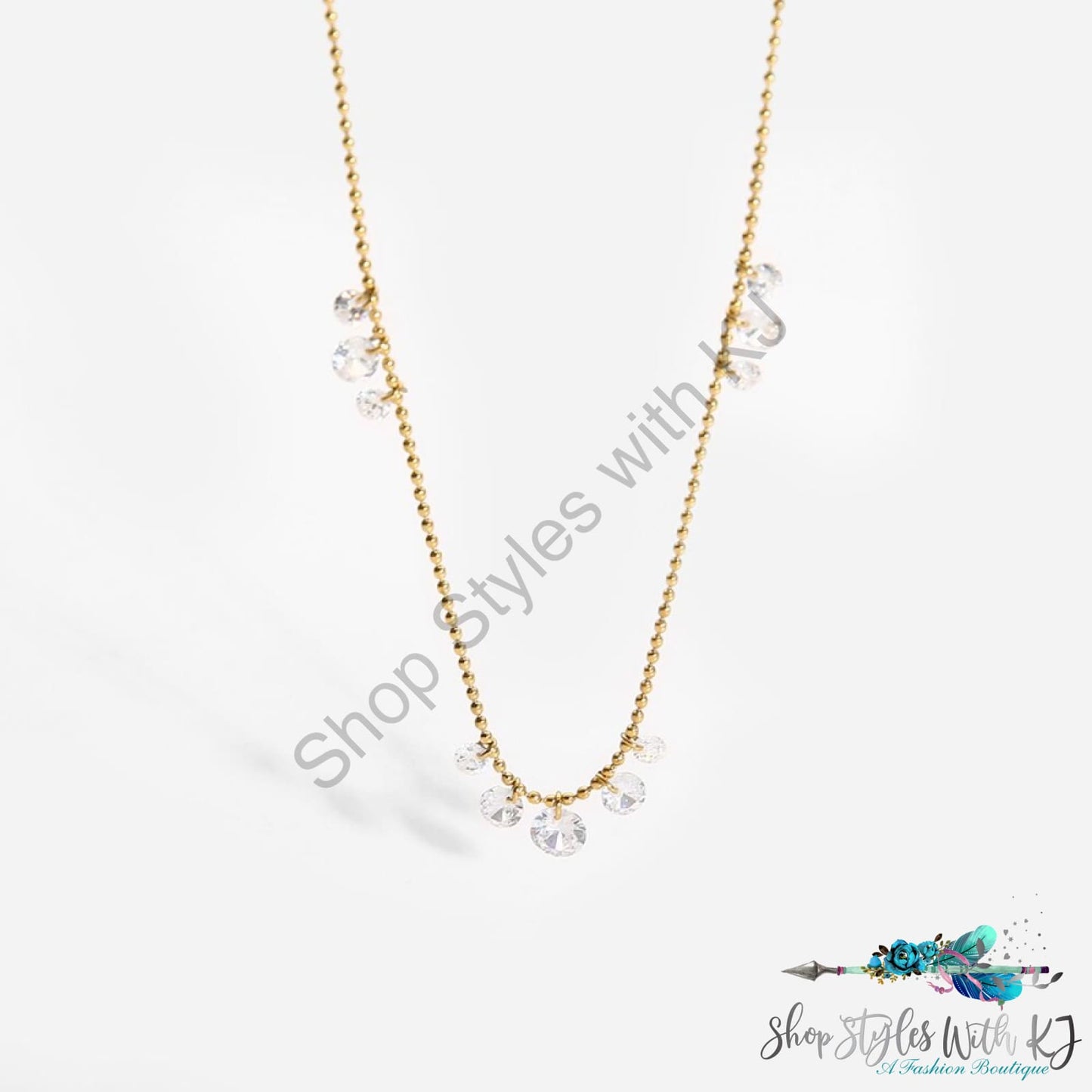 Stainless Steel 18K Gold Plated Zirconia Charm Necklace