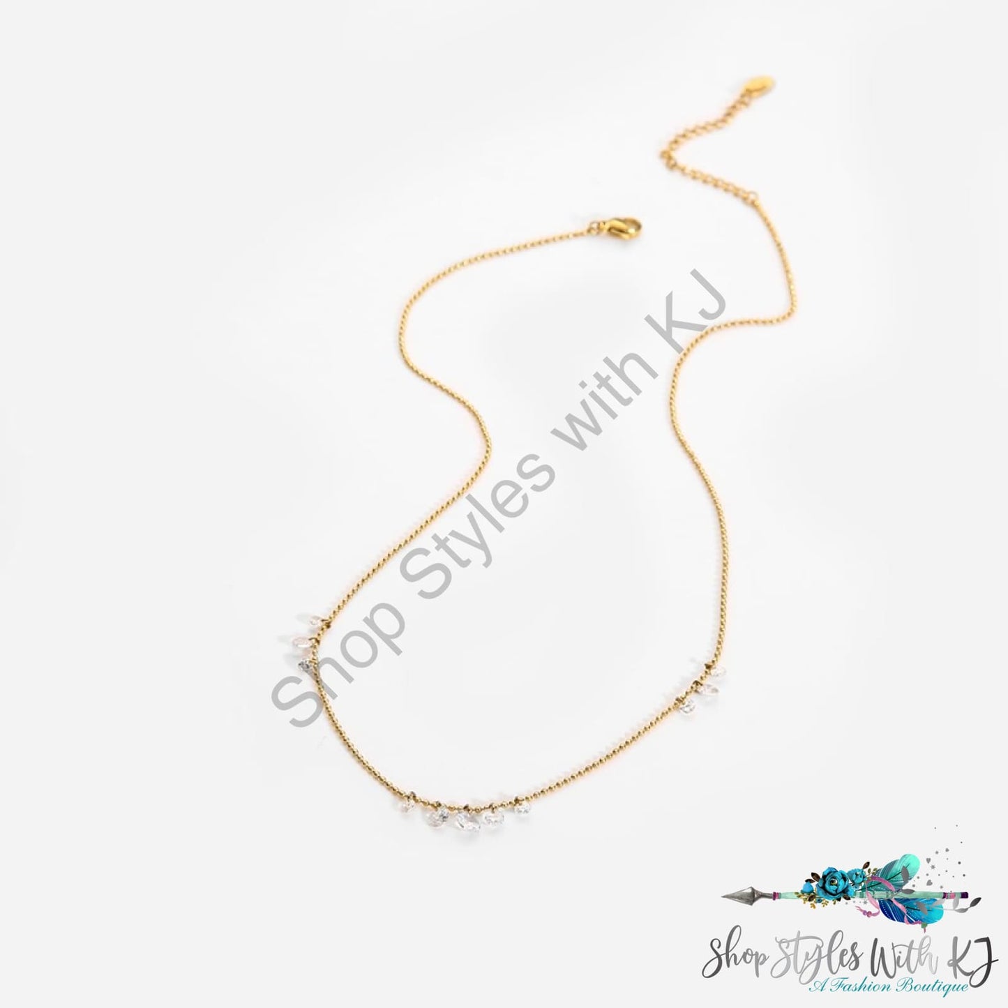 Stainless Steel 18K Gold Plated Zirconia Charm Necklace