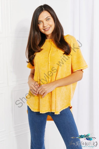 Start Small Washed Waffle Knit Top In Yellow Gold / S/M Shirts & Tops