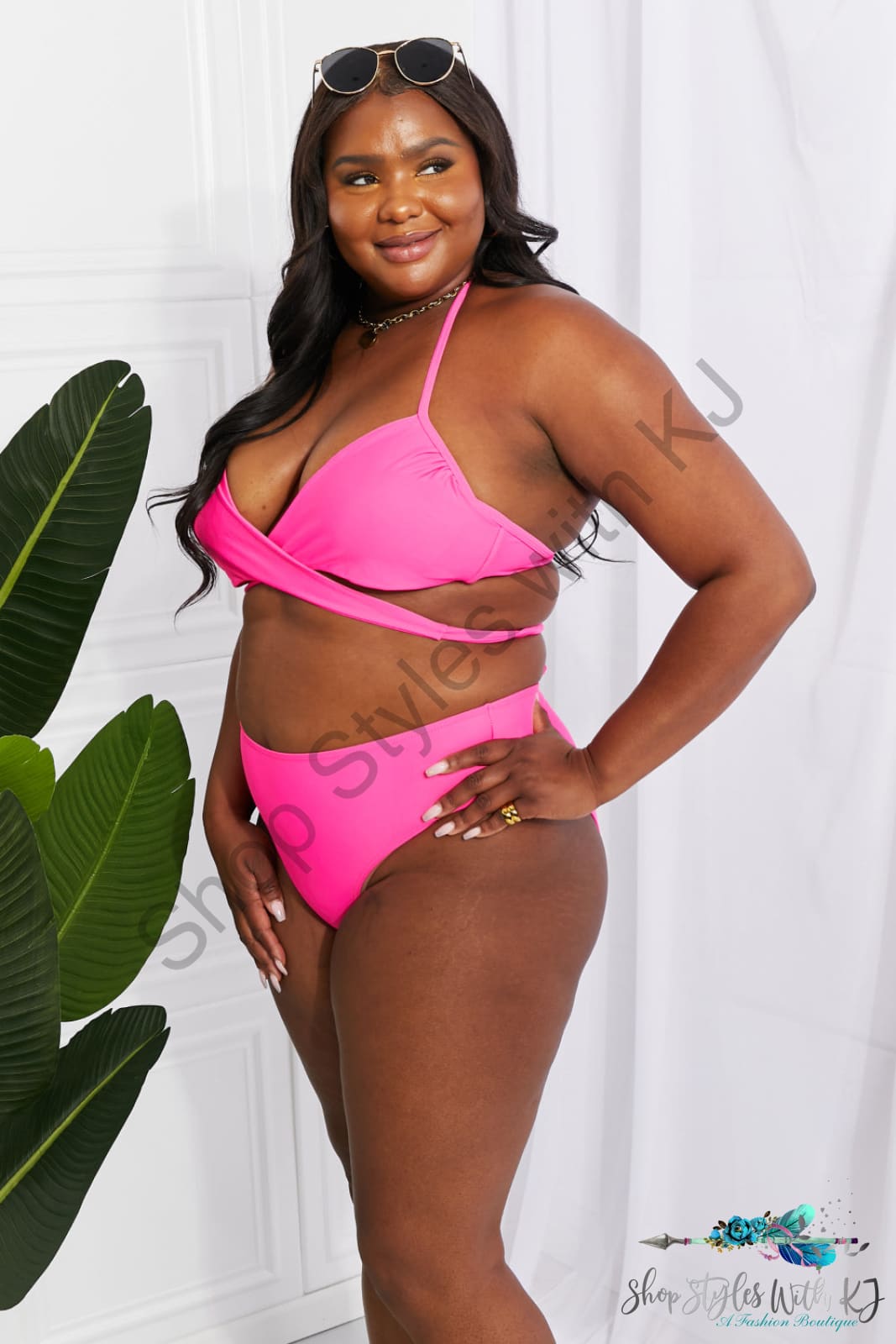 Summer Splash Halter Bikini Set In Pink Swimwear