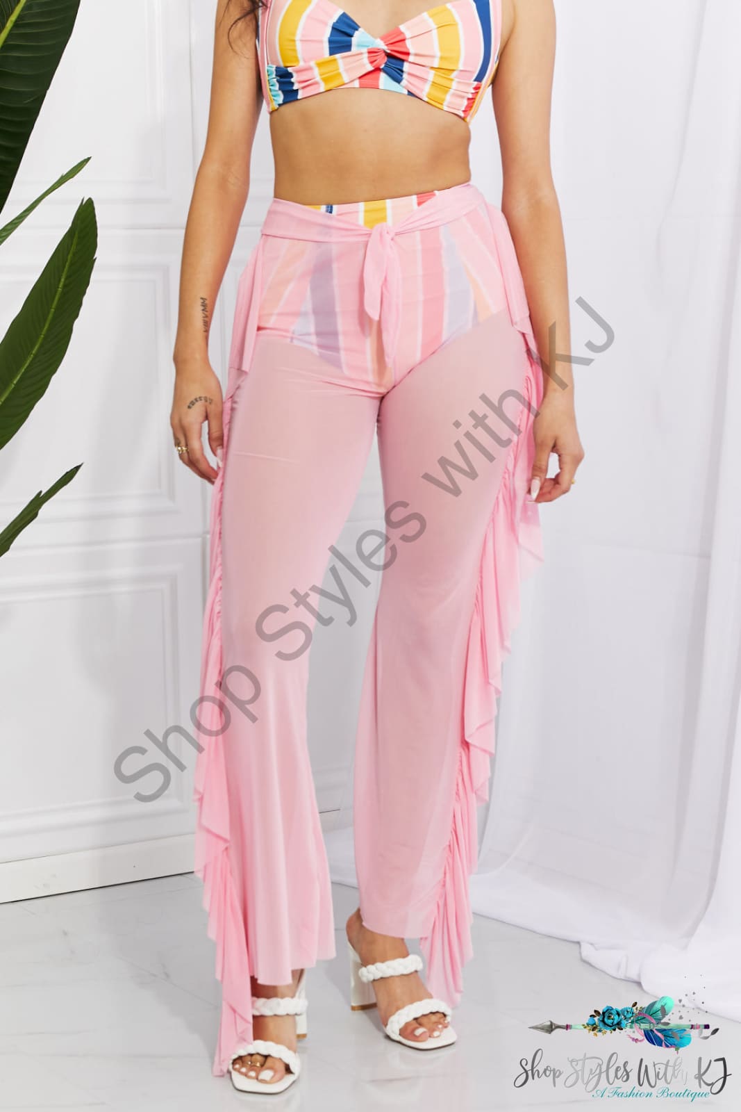 Take Me To The Beach Mesh Ruffle Cover-Up Pants Blush Pink / One Size Swimwear