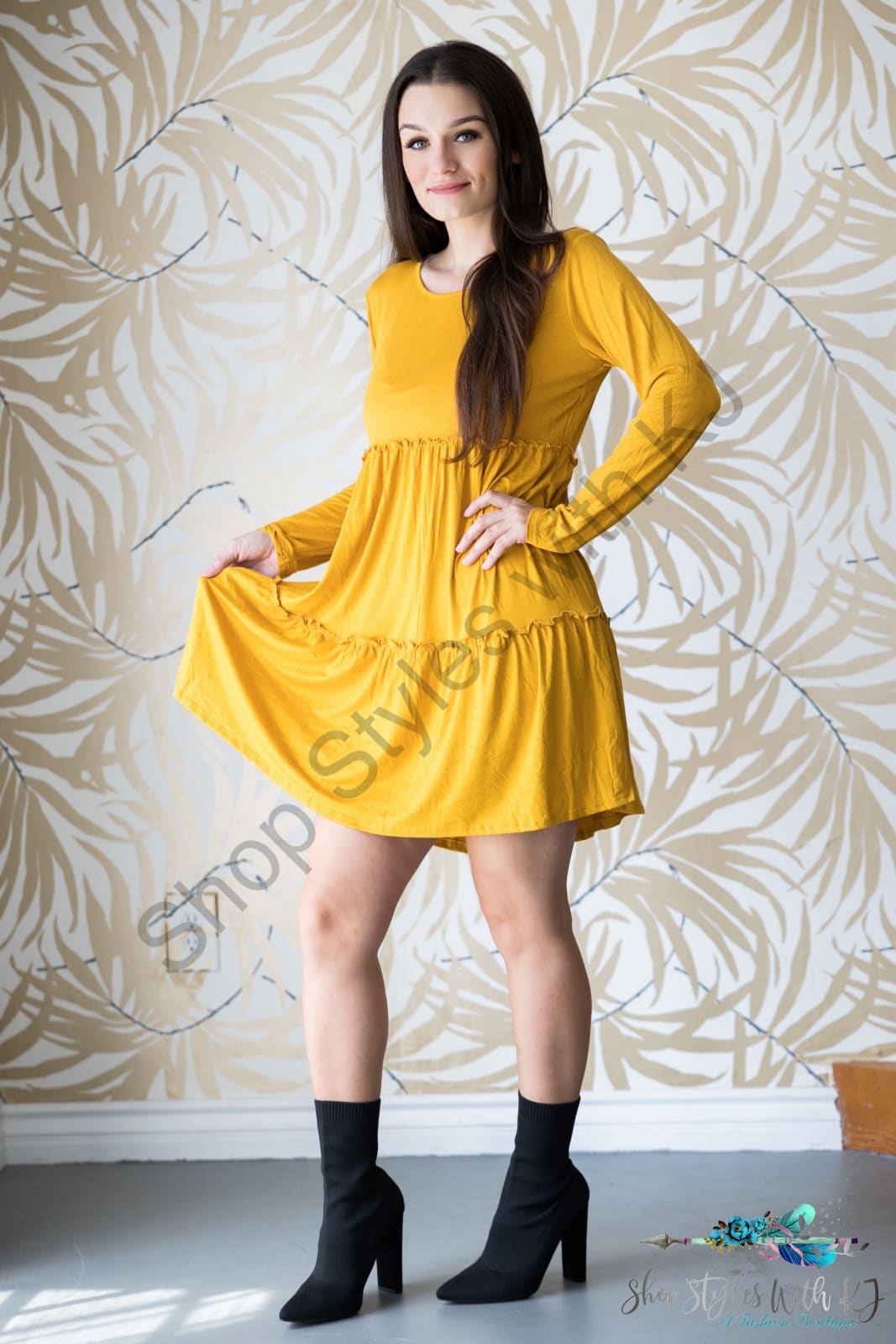 Tiered Decadence Mustard Dress Dresses