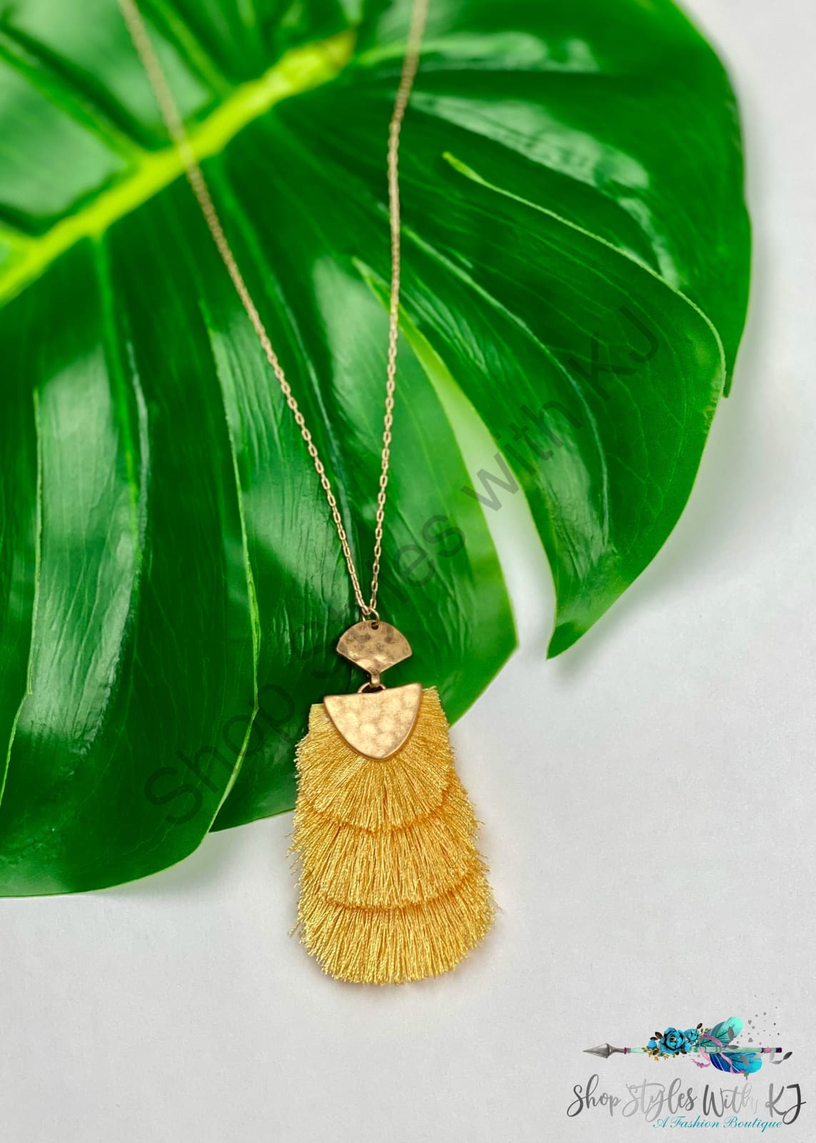 Tiered Fringe Pendant Necklace Yellow