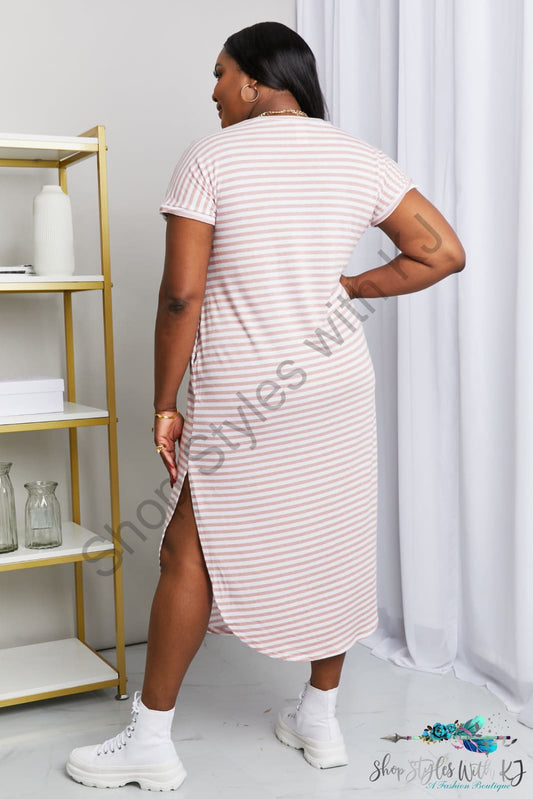 Tobi Horizontal Stripe Side Slit V-Neck Dress Dresses