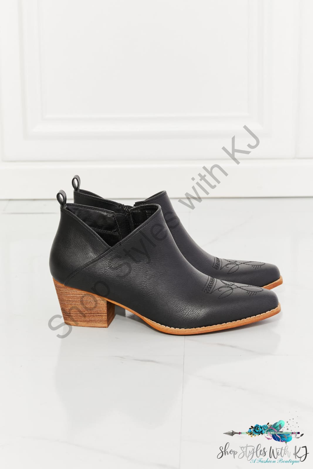 Trust Yourself Embroidered Crossover Cowboy Bootie In Black Shoes