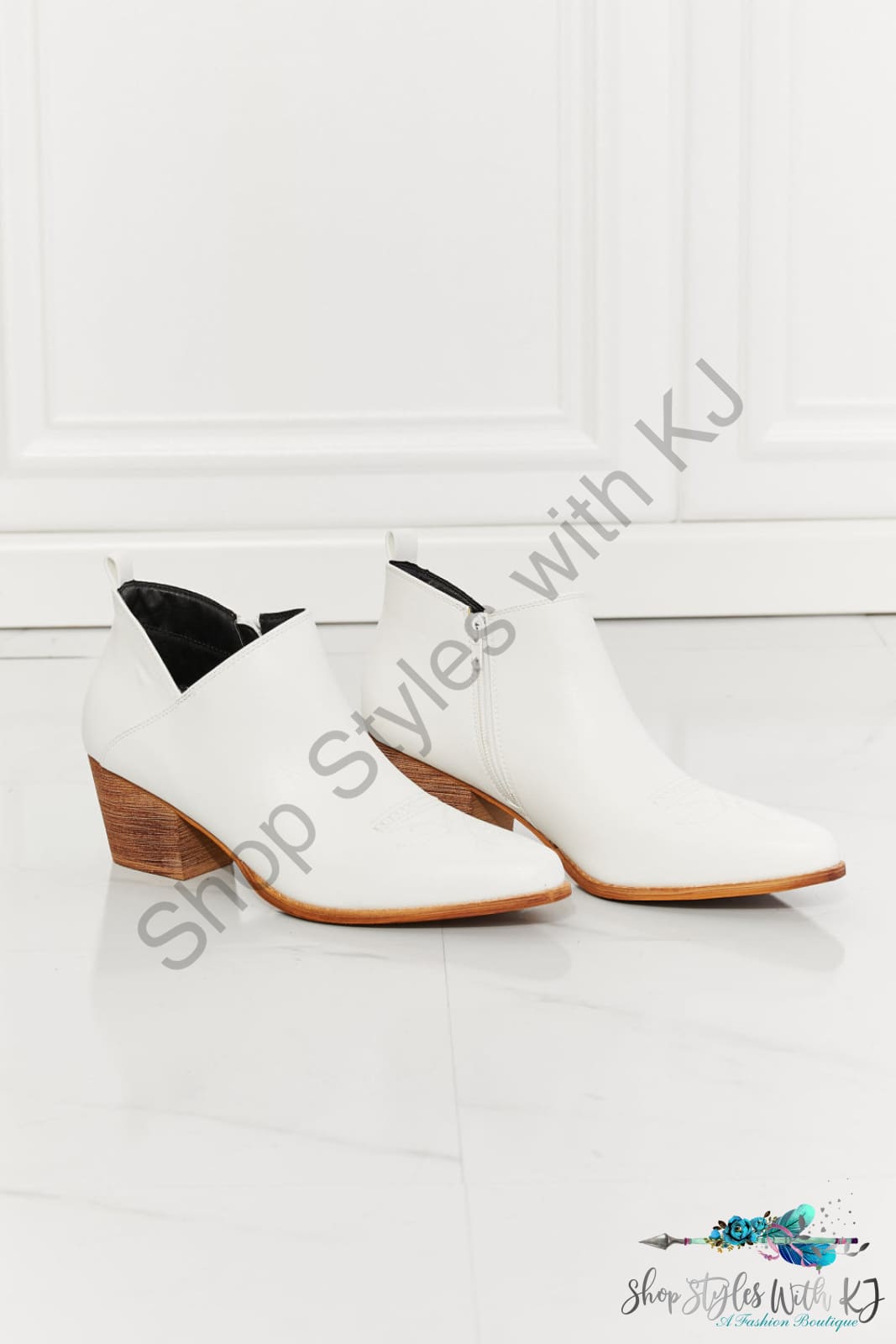 Trust Yourself Embroidered Crossover Cowboy Bootie In White Shoes