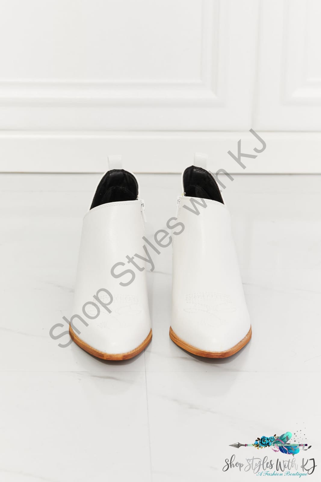 Trust Yourself Embroidered Crossover Cowboy Bootie In White Shoes