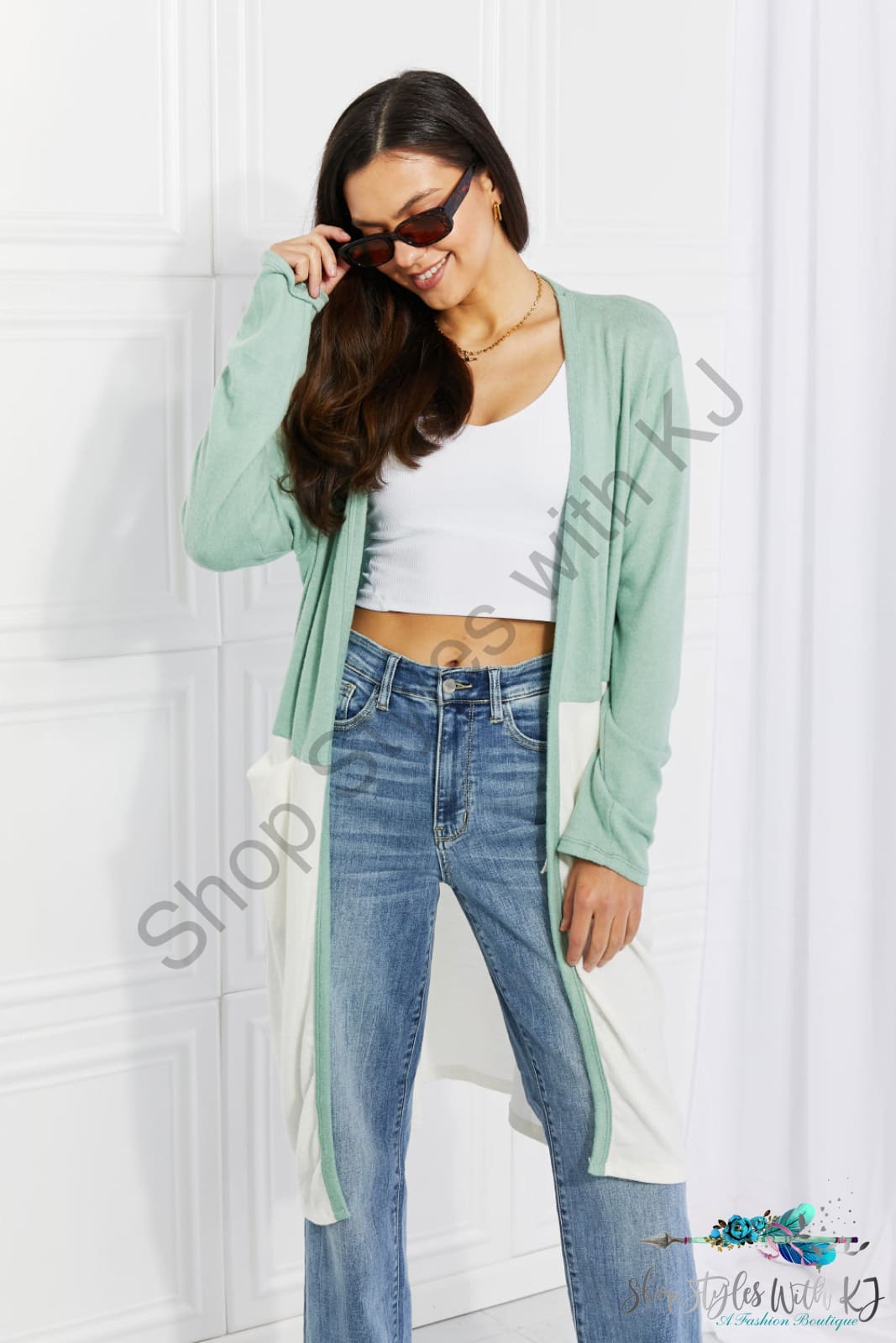 Until You Came Color Block Duster Cardigan Light Green / S Sweaters & Cardigans