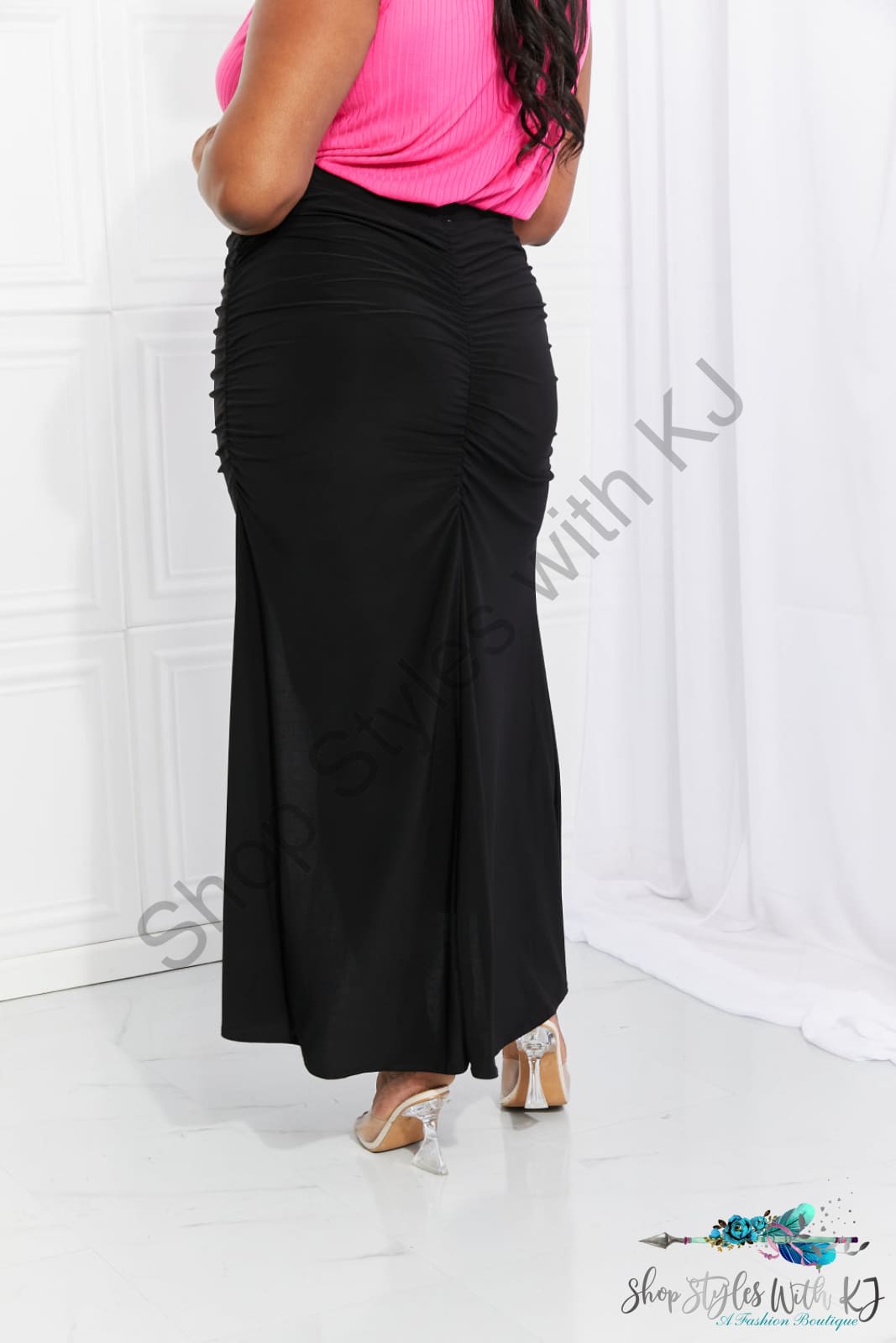 Up And Ruched Slit Maxi Skirt In Black Skirts