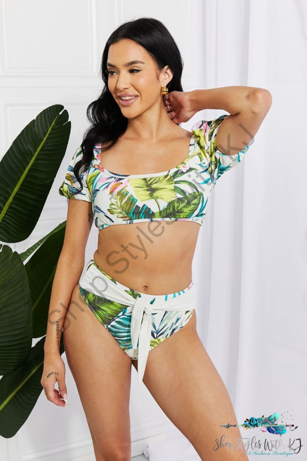 Vacay Ready Puff Sleeve Bikini In Floral Cream / S Swimwear