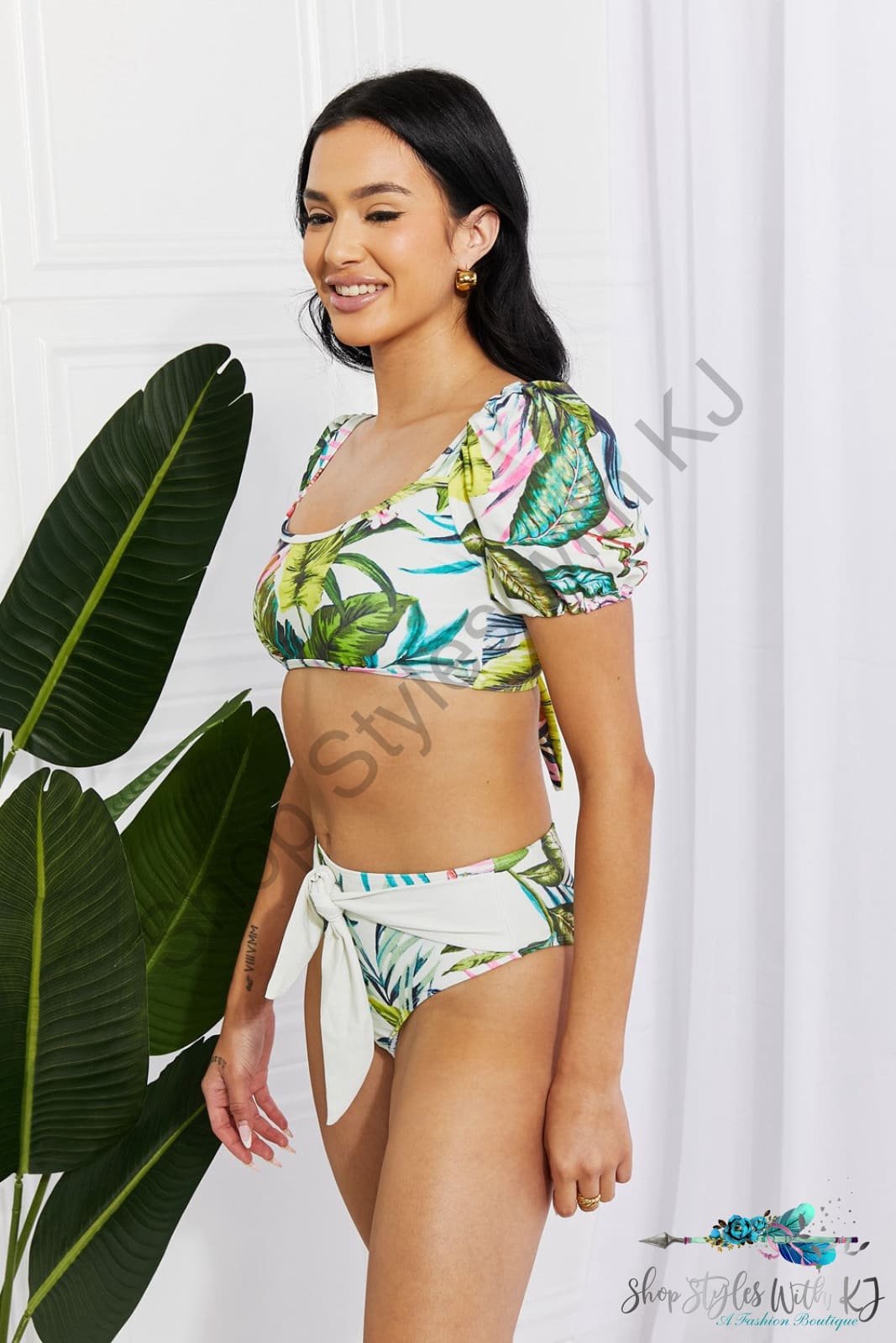 Vacay Ready Puff Sleeve Bikini In Floral Swimwear