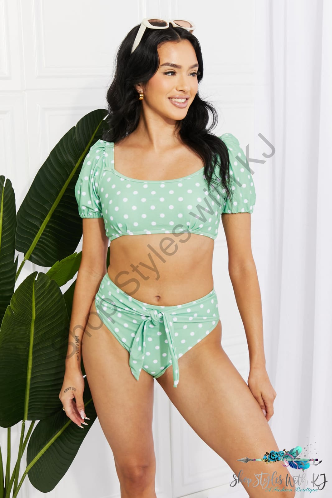 Vacay Ready Puff Sleeve Bikini In Gum Leaf / S Swimwear