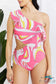 Vitamin C Asymmetric Cutout Ruffle Swimsuit In Pink Swimwear