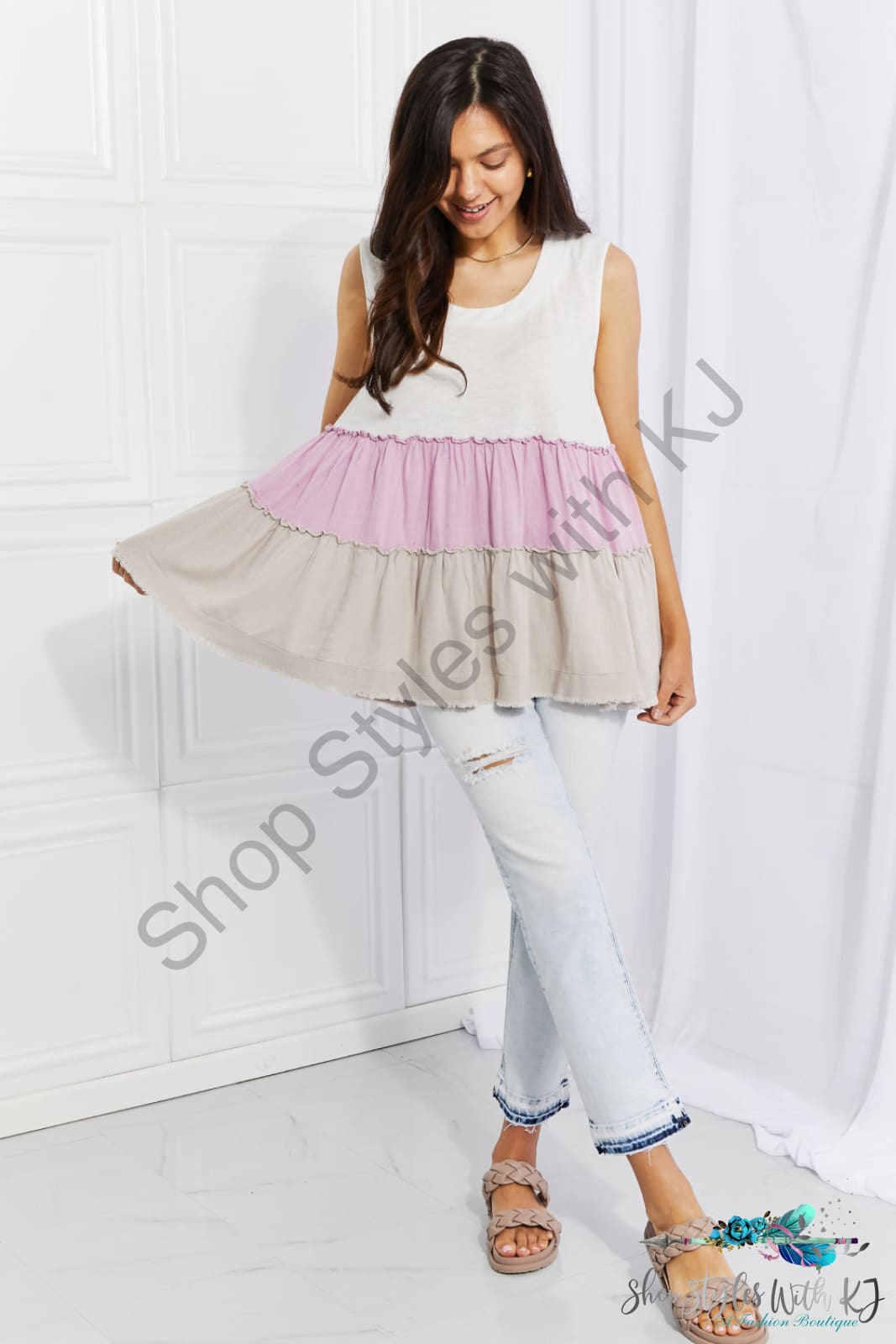 Watching The Sunset Color Block Babydoll Top Shirts & Tops