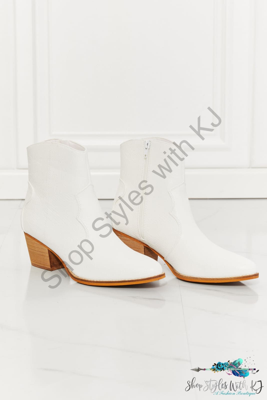 Watertower Town Faux Leather Western Ankle Boots In White Shoes