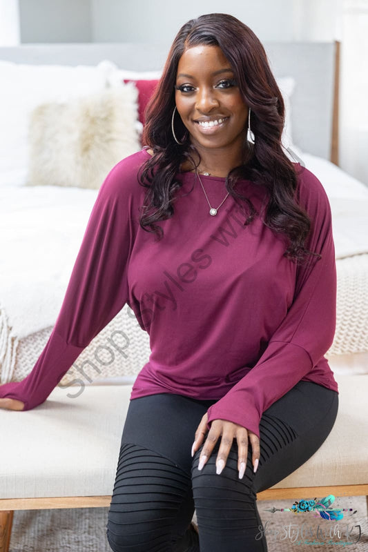 Wine Down - Thumbhole Dolman Shirts & Tops