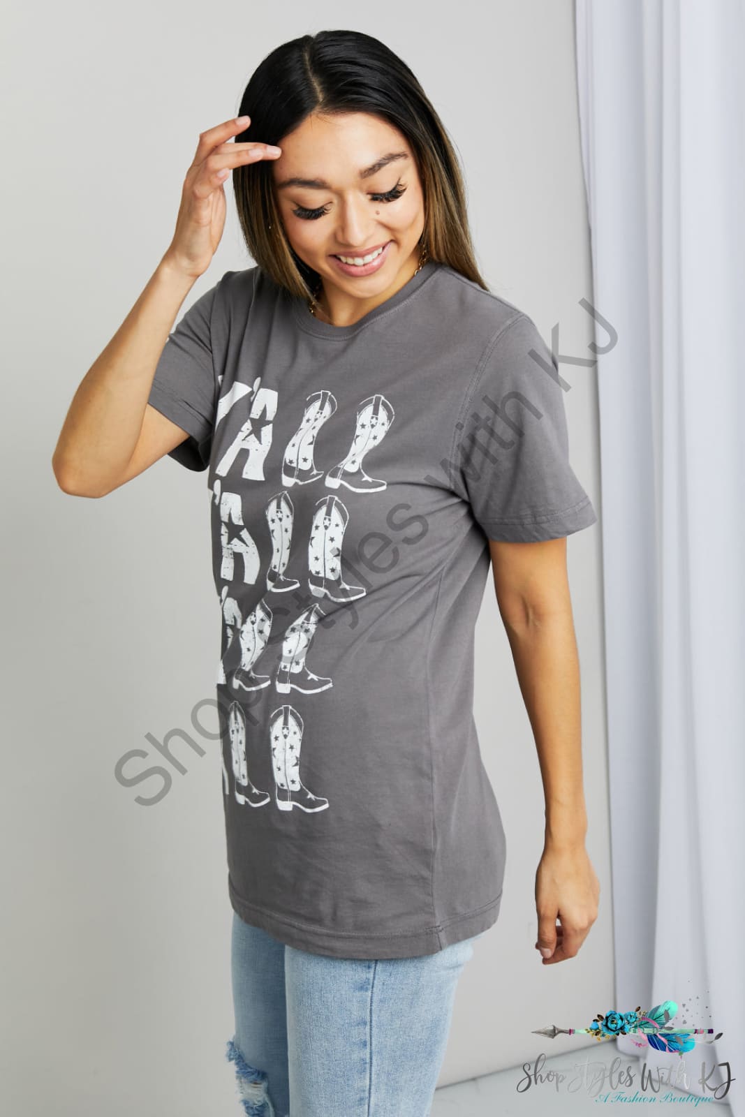 Yall Cowboy Boots Graphic Tee Charcoal / S Shirts & Tops